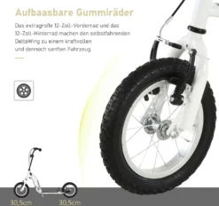 HOMCOM Kinderroller Ab 5 Jahre Scooter Kinderscooter Tretroller Cityroller Kinder Roller Kickboard Mit Luftreifen 12 Zoll Gummi Aluminium Weiß 120 X 58 X 85-95 Cm -Globbervi Verkaufe d649854c109f703a5150e99ba2100992
