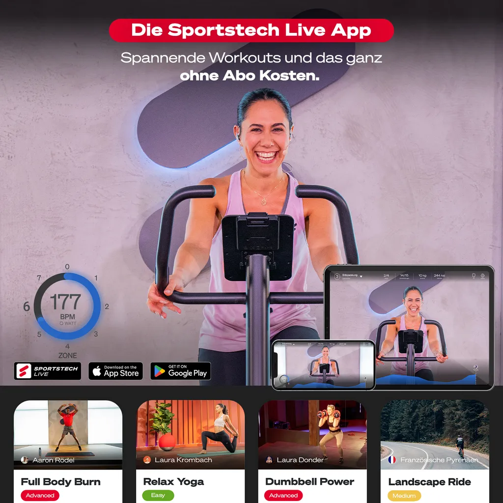 Sportstech 3in1 Premium Heimtrainer Mit Video Events & Multiplayer App, Fahrrad Mit Komfortsitz & Handpulssensoren, Ergometer Für Zuhause Klappbar, Fitness Power Ropes, Hometrainer X150 Bike 3 Sportstech 3in1 Premium Heimtrainer Mit Video Events & Multiplayer App, Fahrrad Mit Komfortsitz & Handpulssensoren, Ergometer Für Zuhause Klappbar, Fitness Power Ropes, Hometrainer X150 Bike – Bild 3
