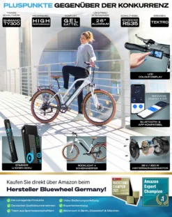 BLUEWHEEL 26" Innovatives Damen E-Bike, Deutsche Qualitätsmarke, EU Konform Top City Ebike + Nabenmotor, Shimano 7 Gänge + 25 Km/h Fullspeed, Bis 150 Km Reichweite & App, BXB85 Electric Bike -Globbervi Verkaufe da240a409b4e56d7668cb994538a6395