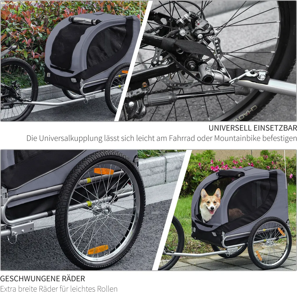 PawHut Hundeanhänger Fahrradanhänger Hundetransporter Hunde Fahrrad Anhänger Grau 130 X 73 X 90 Cm 7 PawHut Hundeanhänger Fahrradanhänger Hundetransporter Hunde Fahrrad Anhänger Grau 130 X 73 X 90 Cm – Bild 7