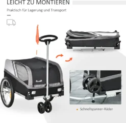 PawHut 2-in-1 Hundeanhänger Haustier Hund Trolley Fahrradanhänger Hundetransporter Hunde Fahrrad Anhänger Oxfordstoff Atmungsaktiv Metall Oxford-Gewebe Schwarz+Grau+Silber 130 X 64 X 92 Cm -Globbervi Verkaufe dbb0d87d0b5bad3cf97dec2e3f5f957a