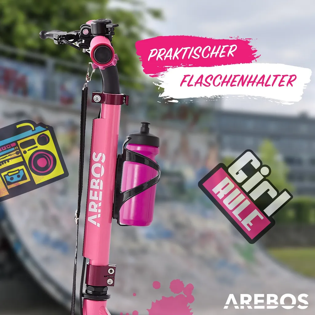 AREBOS Cityroller Tretroller Mit LED, Höhenverstellbar, Klappbar, Inkl. Tragegurt, Hand- & Trittbremse, Für Kinder Und Erwachsene, Bis 100kg Belastbar Roller, Pink 5 AREBOS Cityroller Tretroller Mit LED, Höhenverstellbar, Klappbar, Inkl. Tragegurt, Hand- & Trittbremse, Für Kinder Und Erwachsene, Bis 100kg Belastbar Roller, Pink – Bild 5