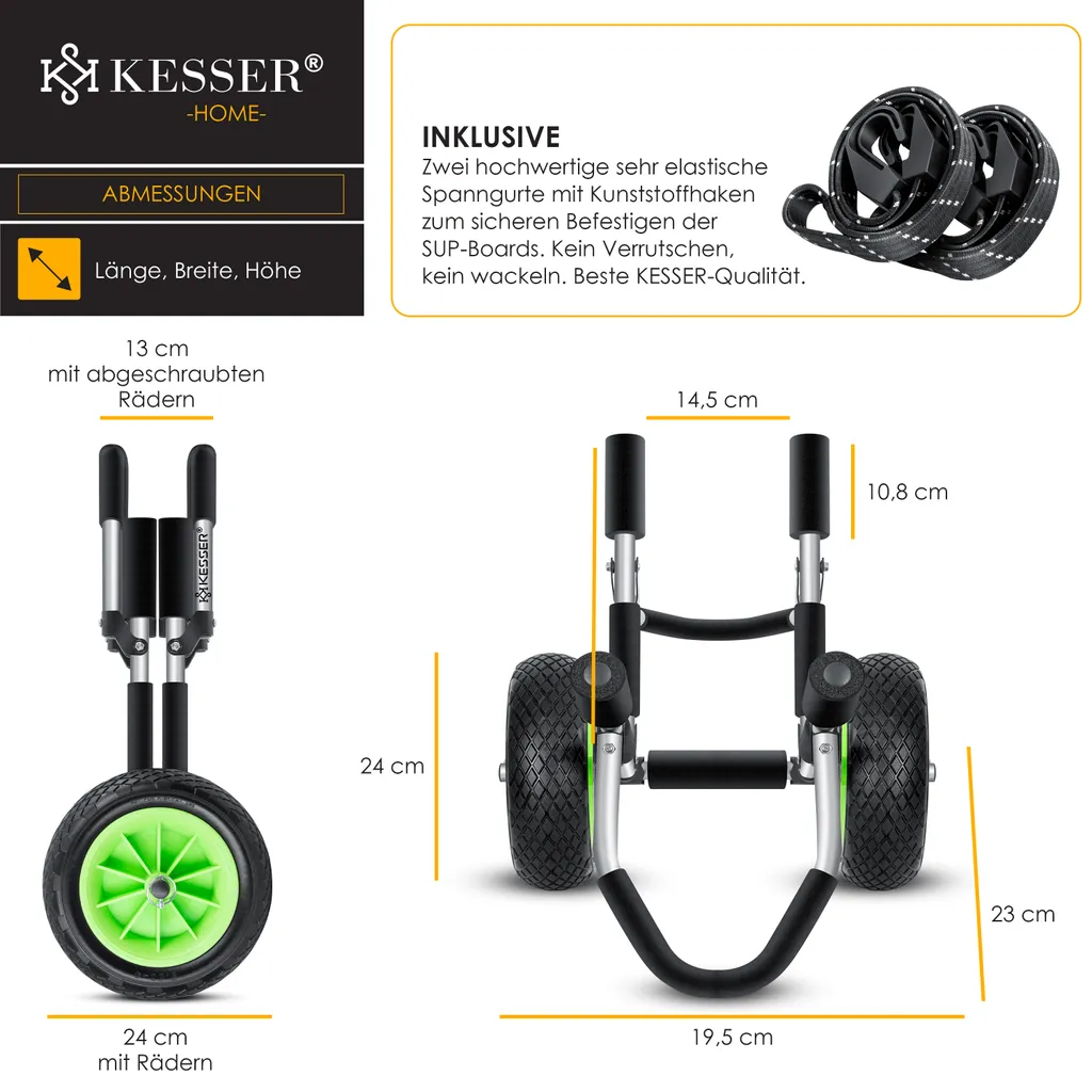 KESSER® Surfwagen Surfboard Transportwagen Für SUP-Board Stand Up Paddle Board Transport Kajakwagen - Klappbar Gepolstert - 10 Zoll PolyurethanReifen Alu - Inkl. 2 Sicherungsgurte, Farbe:Silber / Schwarz, Größe:Einzel 7 KESSER® Surfwagen Surfboard Transportwagen Für SUP-Board Stand Up Paddle Board Transport Kajakwagen - Klappbar Gepolstert - 10 Zoll PolyurethanReifen Alu - Inkl. 2 Sicherungsgurte, Farbe:Silber / Schwarz, Größe:Einzel – Bild 7