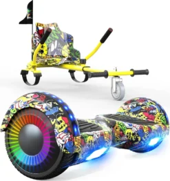 GeekMe Hoverboard Mit Sitz, 6.5 Zoll Hoverboards Mit Hoverkart,Go-Kart Mit Selbstausgleichender Elektroroller, Hoverboard Kinder Mit Bluetooth-Lautsprecher,LED,Geschenk Für Kinder Erwachsene