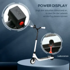 HOMCOM E-Scooter Mit Batteriestandsanzeige, Elektroroller Mit Höhenverstellbarem Lenker, Bremen, Elektro Scooter Max. 8km/h, 6 Km Reichweite, Ab 6 Jahren, Schwarz+Weiß -Globbervi Verkaufe e2fa07b6a0ce386d4de42c1a323245c1