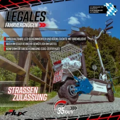EFlux E-Scooter Street 40 - 800 W - 35 Km/h - E-Scooter Mit Straßenzulassung Klappbar - 30 Km Reichweite - 36 Volt - 12 Ah Akku - Easy Fold Mechanismus - LED Scheinwerfer - Einkaufskorb - Mit Komfort Sitz Höhenverstellbar Und Abnehmbar - EEC (COC) Zulassung Mit Versicherungskennzeichen Für Roller Bis 45 Km/h - Erwachsene - Elektroroller - Elektrischer Roller - Elektro - Roller -Scooter - Elektroscooter - (Schwarz) -Globbervi Verkaufe e7ef05051e8cf5cdca5f3e70548a5970