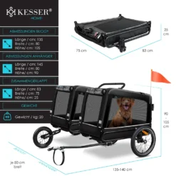 KESSER® Hundeanhänger Boxer 3-in-1 Hundebuggy & Jogger Fahrradanhänger Groß Ca. 240 Liter Volumen, Gefedert, Material: 600D Oxford Canvas, SmartSpace Concept, Maximale Belastbarkeit: 40 Kg, Farbe:Schwarz -Globbervi Verkaufe e817c1536c34cae2762add4e9278f393