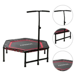 AREBOS Fitness-Trampolin Mit Haltegriff, T-Stange Haltegriff Höhenverstellbarer, Ø 120 Cm, Bis 120 Kg, Leise Gummiseilfederung, Hexagonal, Rot -Globbervi Verkaufe e9c7e63f95c7426acb3b59afb2414891