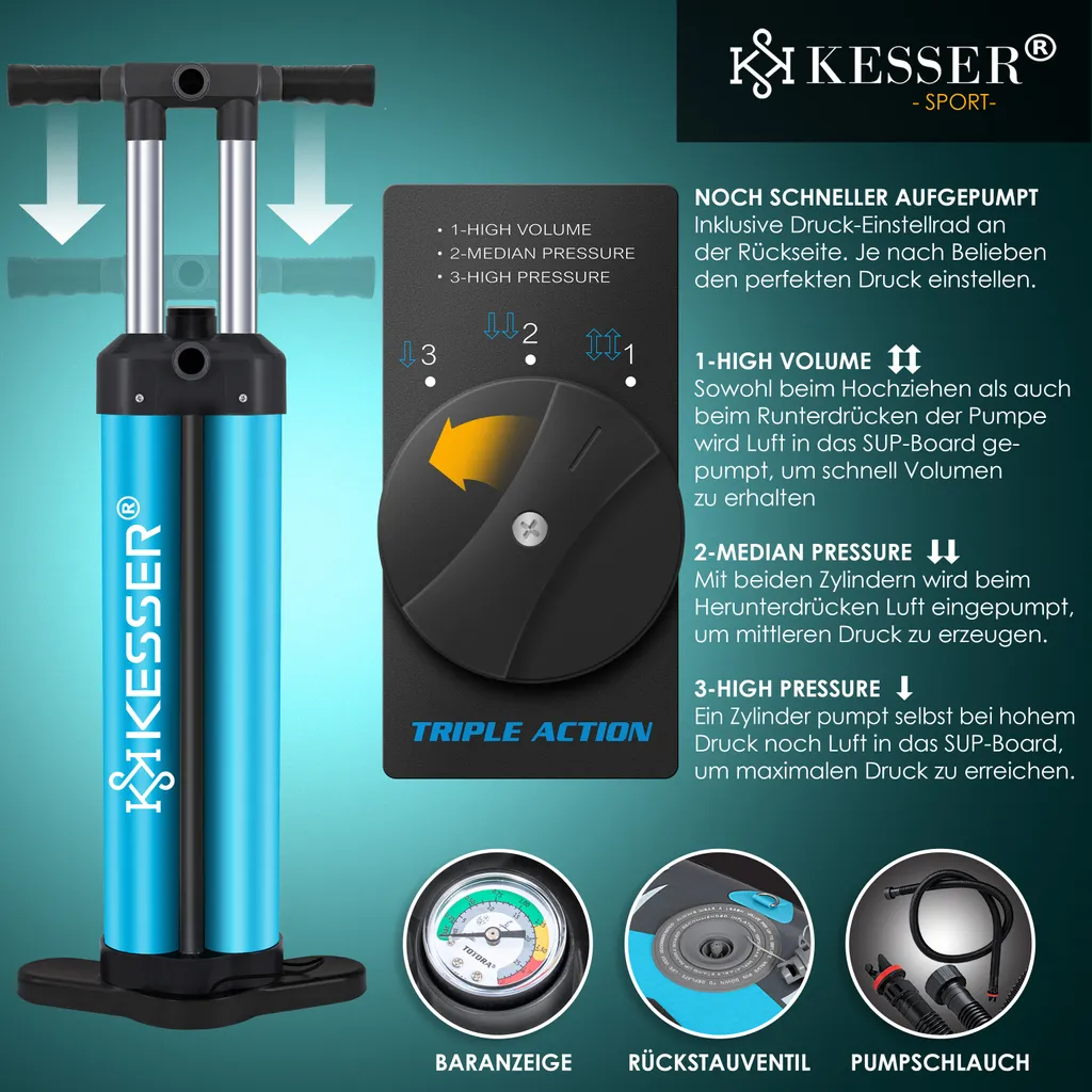 KESSER® Aufblasbare SUP Board Set PRO GTX Mit Premium Hochdruckpumpe Transporttasche Stand Up Paddle Board | Cam Halterung | Surfboard 6 Zoll Dick Komplettes Zubehör 150kg, Farbe:Blau - 320CM 5 KESSER® Aufblasbare SUP Board Set PRO GTX Mit Premium Hochdruckpumpe Transporttasche Stand Up Paddle Board | Cam Halterung | Surfboard 6 Zoll Dick Komplettes Zubehör 150kg, Farbe:Blau - 320CM – Bild 5