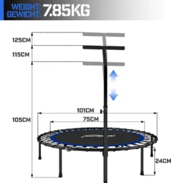 Physionics® Fitness Trampolin - Verstellbarer Griff, Ø 101 Cm, Max. 120 Kg, Klappbar, Mit Gummiseilfederung - Mini-Trampolin, Aerobic Trampolin Für Erwachsene Und Kinder, Indoor, Jumper, Rebounder -Globbervi Verkaufe ebd42796d02f4fcfaeff1b2fe0588df4