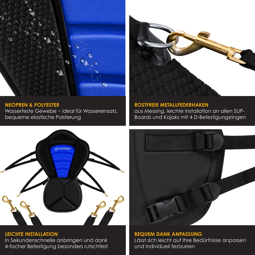 KESSER® Kajak-Sitz Premium Für SUP Board Stand Up Paddle Surfboard Sitz - Inkl. Mit Tasche - SUP Paddling Paddelboards Gepolsterte Sitz 32x38cm, Rückenlehne 51x45cm Schnell Und Einfach Montiert , Farbe:Blau / Schwarz 4 KESSER® Kajak-Sitz Premium Für SUP Board Stand Up Paddle Surfboard Sitz - Inkl. Mit Tasche - SUP Paddling Paddelboards Gepolsterte Sitz 32x38cm, Rückenlehne 51x45cm Schnell Und Einfach Montiert , Farbe:Blau / Schwarz – Bild 4