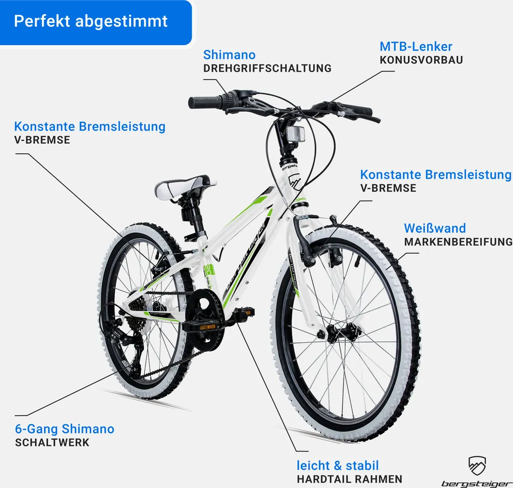 Bergsteiger Kansas 24 Zoll Kinderfahrrad, Geeignet Für 8, 9, 10, 11 Jahre, Shimano 6 Gang-Schaltung, Mountainbike Mit Weißwandbereifung, Jungen-Fahrrad, Mädchen-Fahrrad 5 Bergsteiger Kansas 24 Zoll Kinderfahrrad, Geeignet Für 8, 9, 10, 11 Jahre, Shimano 6 Gang-Schaltung, Mountainbike Mit Weißwandbereifung, Jungen-Fahrrad, Mädchen-Fahrrad – Bild 5