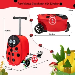 COSTWAY 2 In 1 Kinderkoffer 26L Und Scooter Mit LED Räder, Kindertrolley Mit Bremse, Für Kinder Ab 5 Jahre Alt (Rot) -Globbervi Verkaufe ee32ccbbfa35ef8d9885ba2022a5ca36