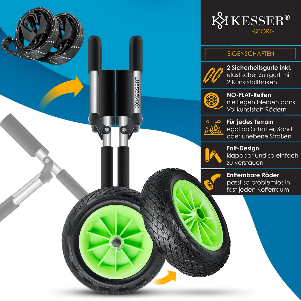 KESSER® Surfwagen Surfboard Transportwagen Für SUP-Board Stand Up Paddle Board Transport Kajakwagen - Klappbar Gepolstert - 10 Zoll PolyurethanReifen Alu - Inkl. 2 Sicherungsgurte, Farbe:Silber / Schwarz, Größe:Einzel 3 KESSER® Surfwagen Surfboard Transportwagen Für SUP-Board Stand Up Paddle Board Transport Kajakwagen - Klappbar Gepolstert - 10 Zoll PolyurethanReifen Alu - Inkl. 2 Sicherungsgurte, Farbe:Silber / Schwarz, Größe:Einzel – Bild 3
