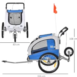 PawHut Hundeanhänger Jogger Fahrradanhänger Hunde Hunde-Fahrradanhänger Blau+Grau 155 X 83 X 108 Cm -Globbervi Verkaufe f0952b02ee40b5ed808efae140aa2ed1