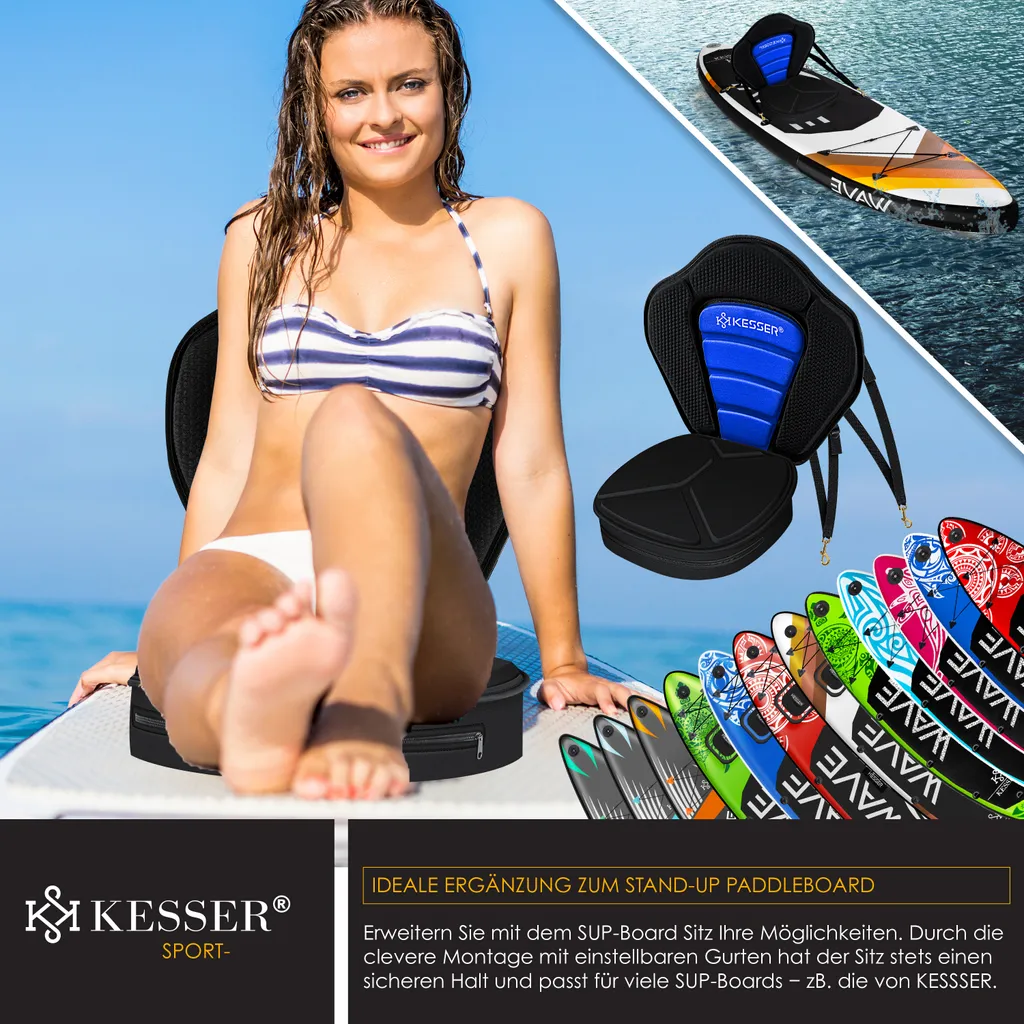 KESSER® Kajak-Sitz Premium Für SUP Board Stand Up Paddle Surfboard Sitz - Inkl. Mit Tasche - SUP Paddling Paddelboards Gepolsterte Sitz 32x38cm, Rückenlehne 51x45cm Schnell Und Einfach Montiert , Farbe:Blau / Schwarz 7 KESSER® Kajak-Sitz Premium Für SUP Board Stand Up Paddle Surfboard Sitz - Inkl. Mit Tasche - SUP Paddling Paddelboards Gepolsterte Sitz 32x38cm, Rückenlehne 51x45cm Schnell Und Einfach Montiert , Farbe:Blau / Schwarz – Bild 7