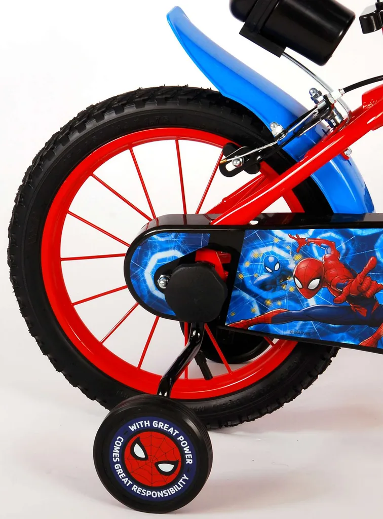 Kinderfahrrad Marvel Spider-Man 14 Zoll Rot/Blau Mit 2 Felgenbremsen, Stützrädern, Trinkflasche 3 Kinderfahrrad Marvel Spider-Man 14 Zoll Rot/Blau Mit 2 Felgenbremsen, Stützrädern, Trinkflasche – Bild 3
