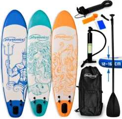 Physionics® SUP Board - 305/320/366 Cm, Aufblasbar, Handpumpe Mit Druckmesser, Rucksack - Paddling Board, Surfboard (320 Cm, Nymph Mintgrün)
