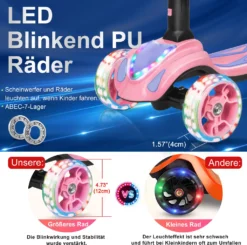 Roller Kinder 3-10 Jahre, Kinderroller 3 Räder, Mit Bluetooth Musik Spray LED Rädern Höhenverstellbar Faltbar Kinderscooter Dreiradscooter Tretroller Scooter Für Kinder Jungen Mädchen Bis 60kg (Rosa) -Globbervi Verkaufe f222f97b9f391231c05a25b6fa744d81