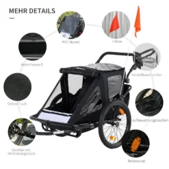 HOMCOM Kinderanhänger Fahrradanhänger Mit Aufbewahrungstasche Kinderwagen Mit Mesh-Tür Fahne Klappbarer Kinderanhänger 2 In 1 Design Metall Oxford Schwarz 160 X 83 X 96 Cm 15 HOMCOM Kinderanhänger Fahrradanhänger Mit Aufbewahrungstasche Kinderwagen Mit Mesh-Tür Fahne Klappbarer Kinderanhänger 2 In 1 Design Metall Oxford Schwarz 160 X 83 X 96 Cm -Globbervi Verkaufe f321e18c0afaa5709ba66a43deb0a2a9