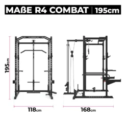 ATLETICA R4 Combat | 195 Cm Low Version Power Rack Mit Latzug, Pull-Up/Dip Bar, Spotter Arms, Pin-and-Pipe-Safeties, J-Hooks, Landmine & Weight-Pins -Globbervi Verkaufe f39fbcd78d4c24ff69f05411b9531837