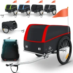 KESSER® Fahrradanhänger Lastenanhänger Transportanhänger Hochdeichsel Mit Kupplung, Inkl. Abdeckung Klappfunktion Hochdeichsel Anhänge Für Fahrrad Transportbox Mit 120 Liter Max. 40 Kg, Farbe:Schwarz / Anthrazit