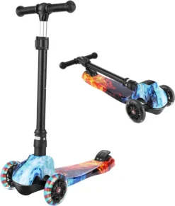 Hikole Kinderroller Faltbar, Scooter Kinder Mit Einstellbarer Lenkerhöhe, 3 LED-Räder Und ABEC 7 Lagern Für Kinder Jungen Mädchen, Bis 50kg