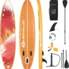 COSTWAY 320 Cm X 76 Cm X 15 Cm Stand Up Paddling Board, Inkl. Rucksack, Pumpe, Verstellbares Paddel, Sicherheitsleine, Bungee-Seil Und Reparaturset, SUP Board 150kg Aufblasbar Orange