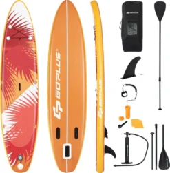 COSTWAY 320 Cm X 76 Cm X 15 Cm Stand Up Paddling Board, Inkl. Rucksack, Pumpe, Verstellbares Paddel, Sicherheitsleine, Bungee-Seil Und Reparaturset, SUP Board 150kg Aufblasbar Orange