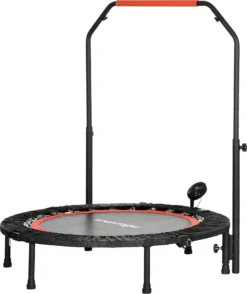 SPORTNOW 102 Cm Fitness-Trampolin, Faltbares Mini-Trampolin Mit 4-Fach Höhenverstellbarer Haltegriff, LCD-Monitor, Fitness-Rebounder Für Erwachsene, Kinder, Bis 100 Kg