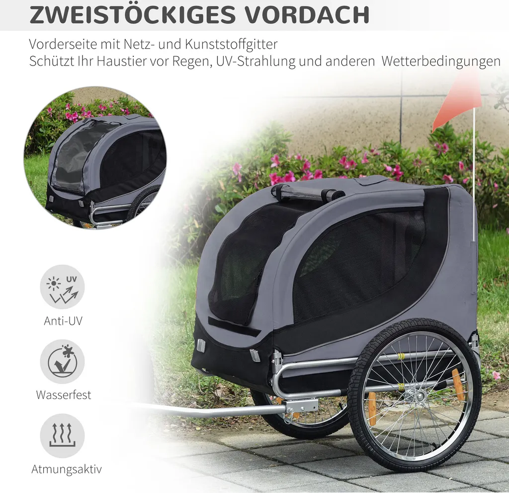 PawHut Hundeanhänger Fahrradanhänger Hundetransporter Hunde Fahrrad Anhänger Grau 130 X 73 X 90 Cm 6 PawHut Hundeanhänger Fahrradanhänger Hundetransporter Hunde Fahrrad Anhänger Grau 130 X 73 X 90 Cm – Bild 6
