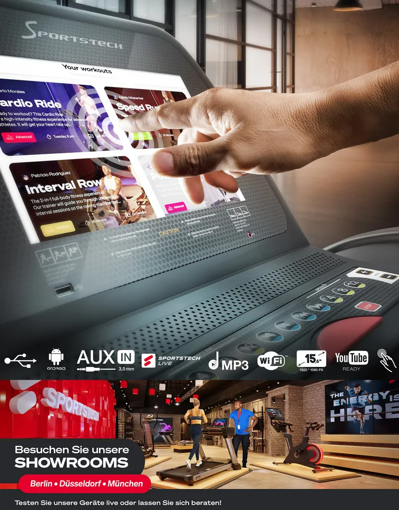 Sportstech F75 High-End Laufband Mit Großer Lauffläche 1580x600mm, Android 15,6“ Display, WiFi, USB, 18% Steigung Mit Dämpfungssystem Bis 200Kg – Robust Und Klappbar, Inlk. Pulsgurt 5 Sportstech F75 High-End Laufband Mit Großer Lauffläche 1580x600mm, Android 15,6“ Display, WiFi, USB, 18% Steigung Mit Dämpfungssystem Bis 200Kg – Robust Und Klappbar, Inlk. Pulsgurt – Bild 5