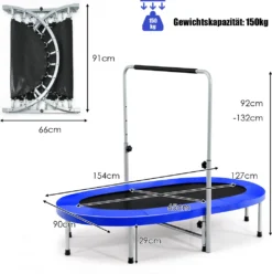 COSTWAY 2 Personen Trampolin Mit Höhenverstellbarm Haltegriff, Mini Trampolin Bis 150kg Belastbar, Kindertrampolin Klappbar, Gartentrampolin Für Kinder Und Erwachsene -Globbervi Verkaufe fbe7ba7a0200163c333ba0e9de8f3d66