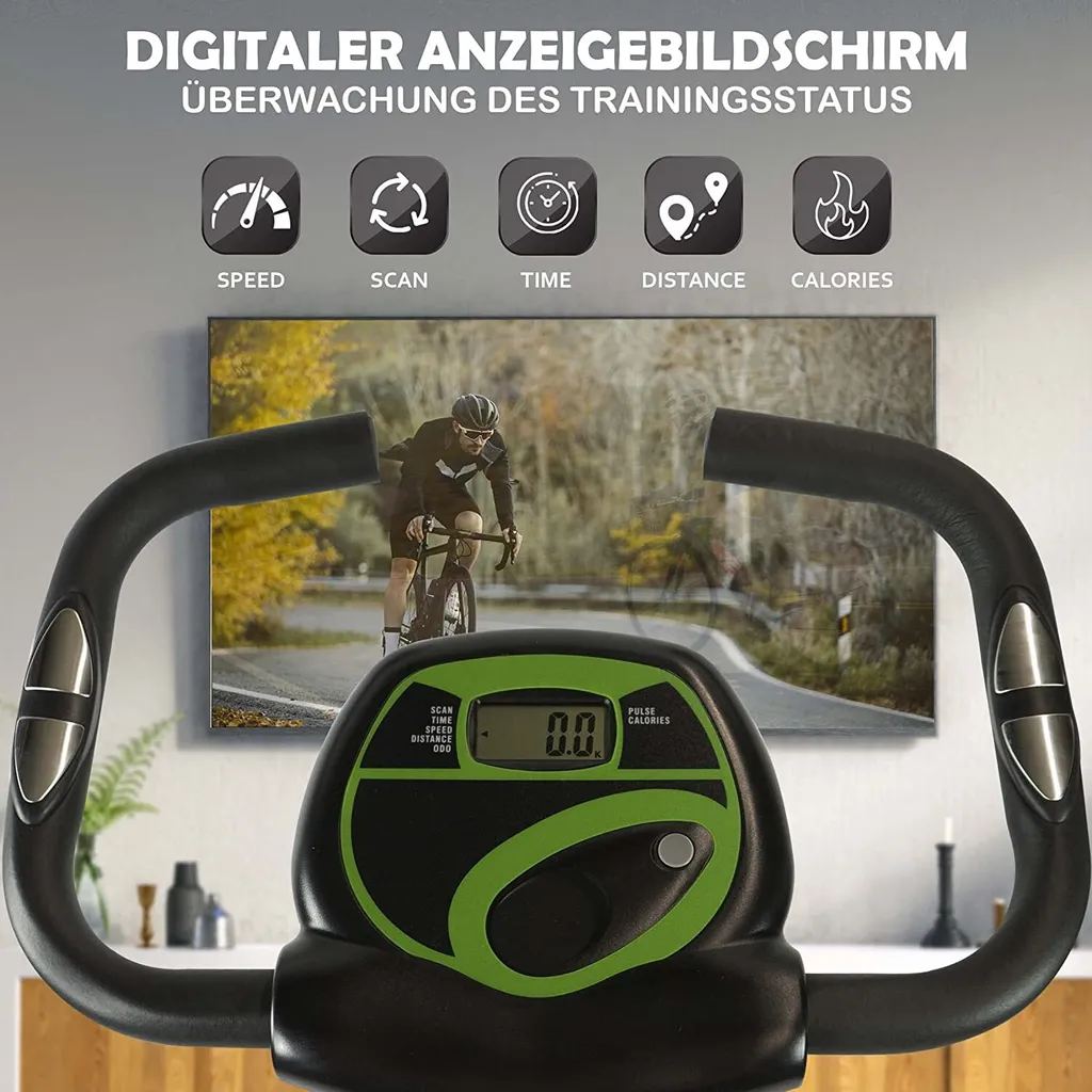 Fjoerdesports Heimtrainer Klappbar Fitnessfahrrad Ergometer Bike Handpulssensor Trimmrad Faltbar Training Für Zu Hause Mit Trainingscomputer Und Handpulssensor Grün/schwarz 3 Fjoerdesports Heimtrainer Klappbar Fitnessfahrrad Ergometer Bike Handpulssensor Trimmrad Faltbar Training Für Zu Hause Mit Trainingscomputer Und Handpulssensor Grün/schwarz – Bild 3