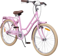 Actionbikes Kinderfahrrad Retrostar 24 Zoll - Kinder Fahrrad - Rosa - Retro - Kinderrad - Mädchen - Kettenschutz - Bike - Jugend Fahrrad - Fahrradständer - Gepäckträger - V-Brake-Bremsen