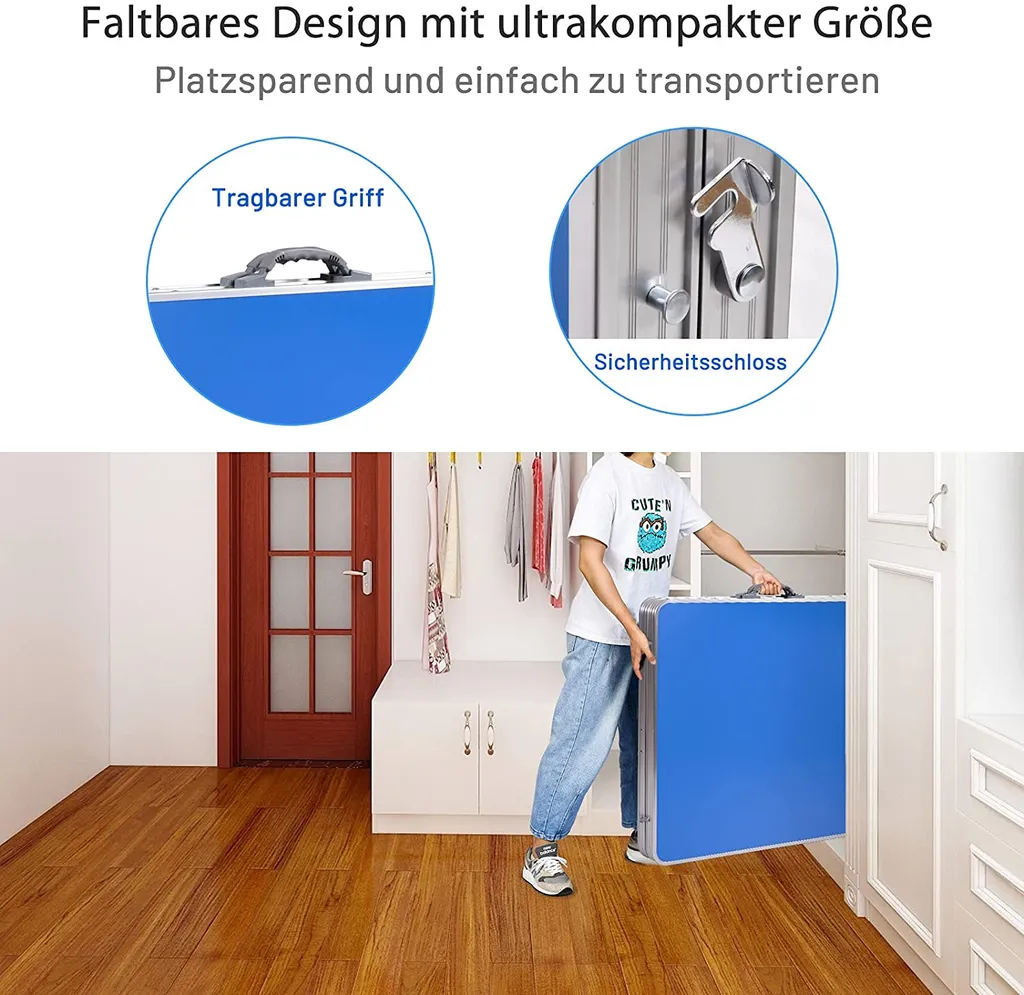 COSTWAY Tischtennisplatte Mit Netz, 2 Schlägern Und 4 Bällen, Tischtennistisch Klappbar, Tischtennis Platte Mit Griff, Campingtisch Metallrahmen 152,5x76x76cm 3 COSTWAY Tischtennisplatte Mit Netz, 2 Schlägern Und 4 Bällen, Tischtennistisch Klappbar, Tischtennis Platte Mit Griff, Campingtisch Metallrahmen 152,5x76x76cm – Bild 3