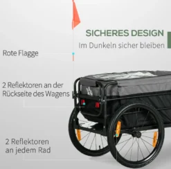 HOMCOM 2-in-1 Fahrradanhänger Lastenanhänger Transportanhänger Für Fahrrad Mit 20 Zoll-Luftreifen 40 Kg Belastbarkeit Stahl Oxford-Stoff Schwarz+Grau 130 X 64 X 64/103 Cm -Globbervi Verkaufe fd1e6a18ed23c8c149b319e51a2ae005