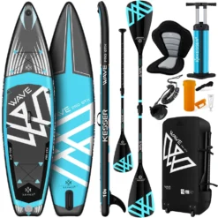 KESSER® Aufblasbare SUP Board Set PRO GTX Mit Premium Hochdruckpumpe Transporttasche Stand Up Paddle Board | Cam Halterung | Surfboard 6 Zoll Dick Komplettes Zubehör 150kg, Farbe:Blau - 320CM